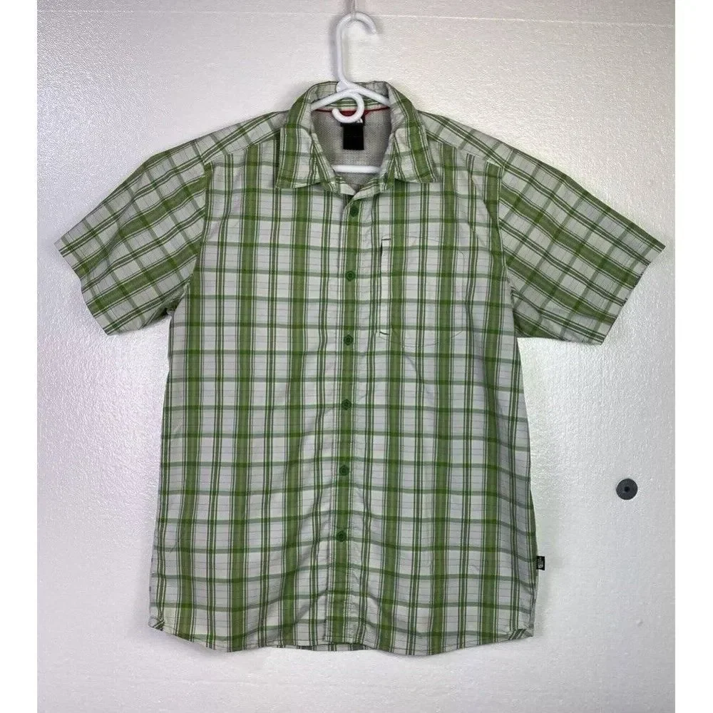 North Face Mens Shirt L Green Plaid Short sleeve Button Up Pocket Outdoor Vented
